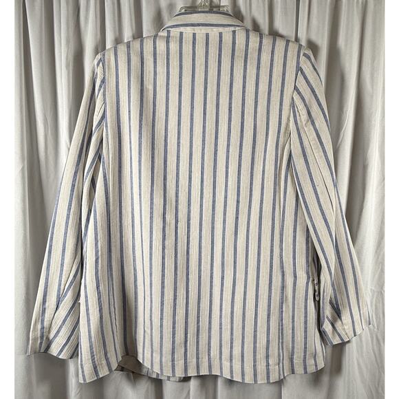 H&M Striped Linen Blend Jacket White Blue 8 Coastal Chic Preppy Academia 88-26 - Picture 9 of 14